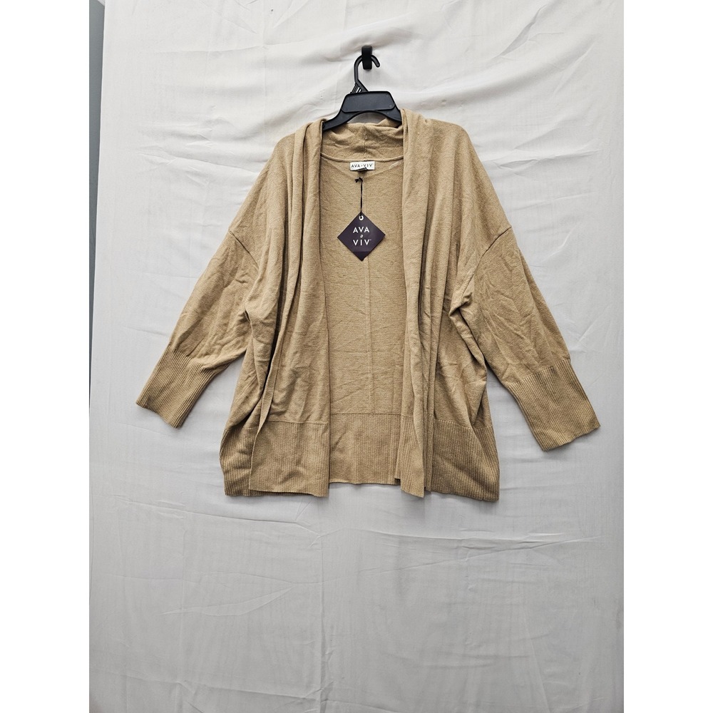 Ava & Viv Womens Open Front Cardigan Brown Cotton Blend Casual Size 3X